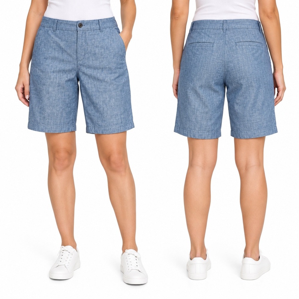 Gap Womens 9 Inch Shorts Size 4 Blue Cotton Chambray Chino Bermuda Casual